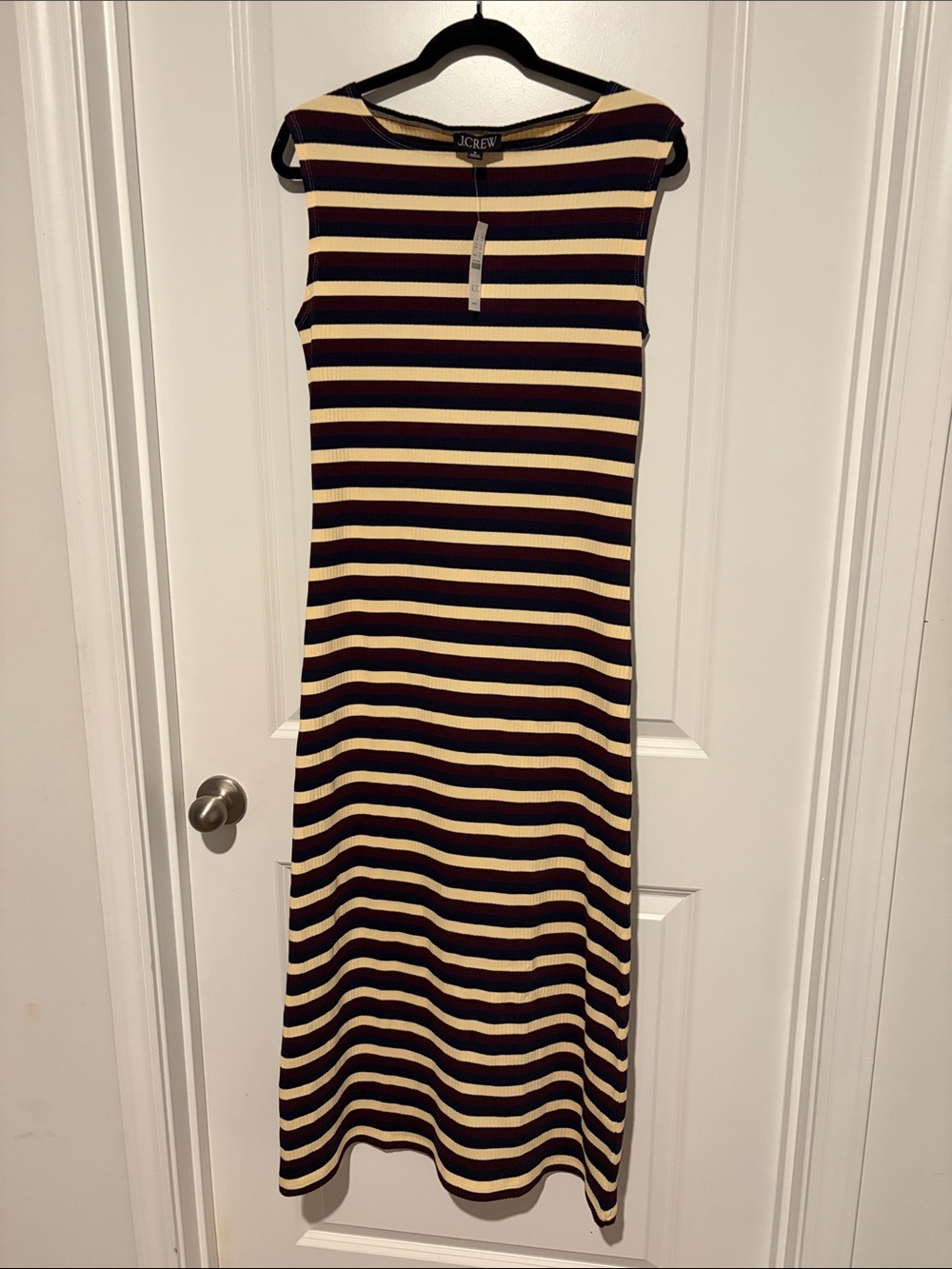 J. Crew Ribbed Sleeveless Midi Dress in Navy and Cream Stripes